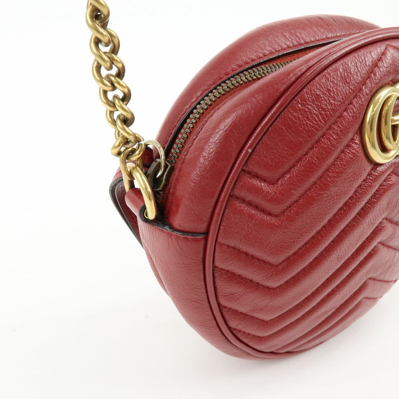 Gucci Gg Marmont Round Matelasse Leather Red Bag