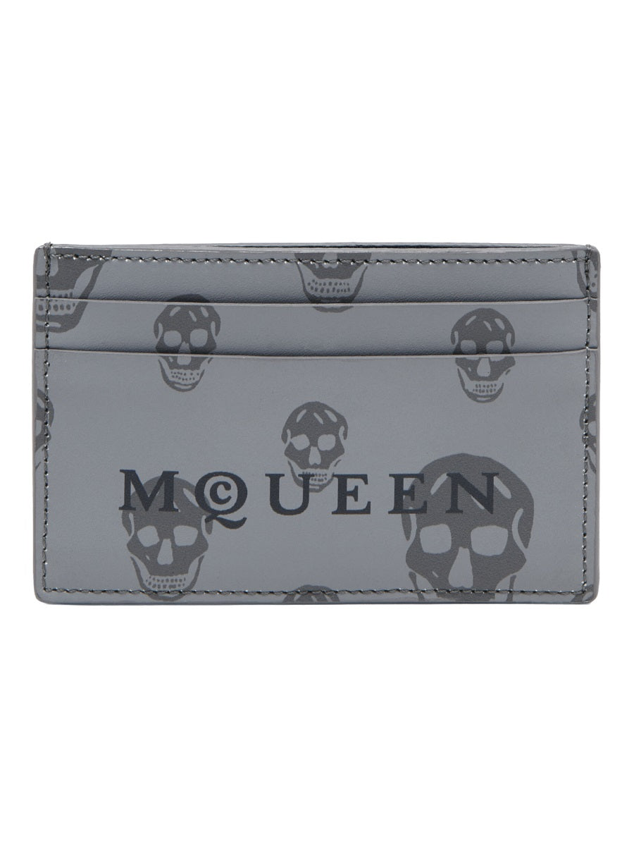 Alexander Mcqueen Skull-Embossed Leather Card Case — Grey Wallets & Purses