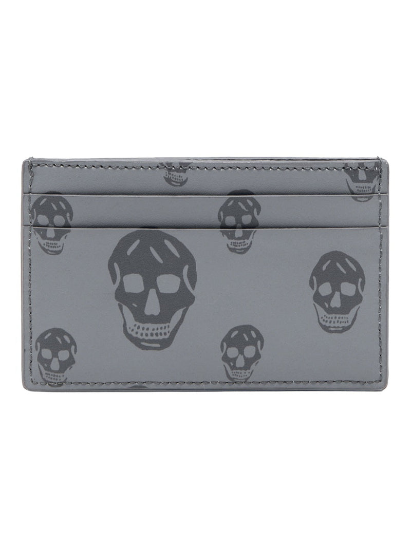 Alexander Mcqueen Skull-Embossed Leather Card Case — Grey Wallets & Purses
