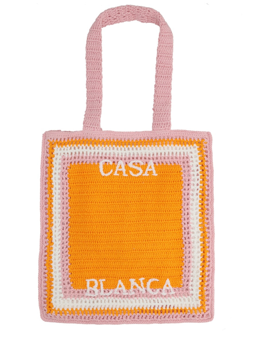 Casablanca Logo-Embroidered Cotton Tote Bag — Orange