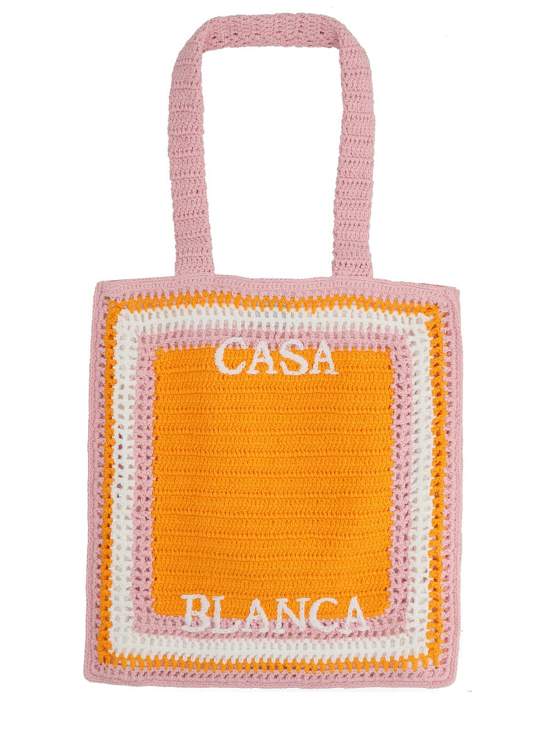 Casablanca Logo-Embroidered Cotton Tote Bag — Orange