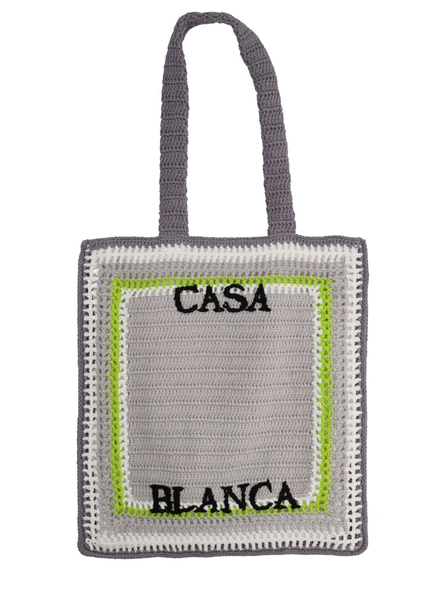 Casablanca Logo-Embroidered Cotton Tote Bag — Gray