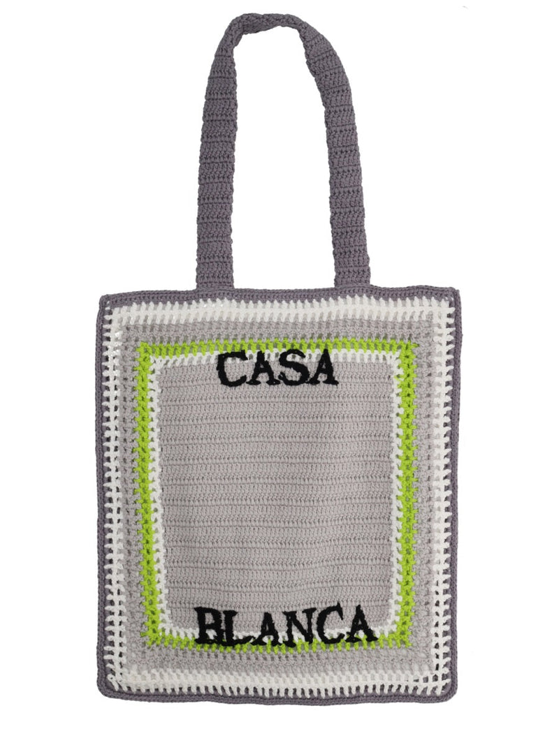 Casablanca Logo-Embroidered Cotton Tote Bag — Gray