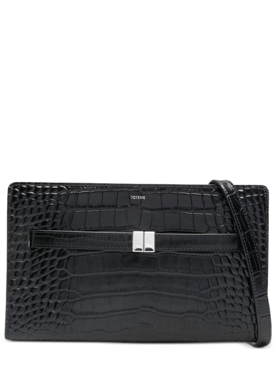 Toteme Embossed Leather Shoulder Bag — Black