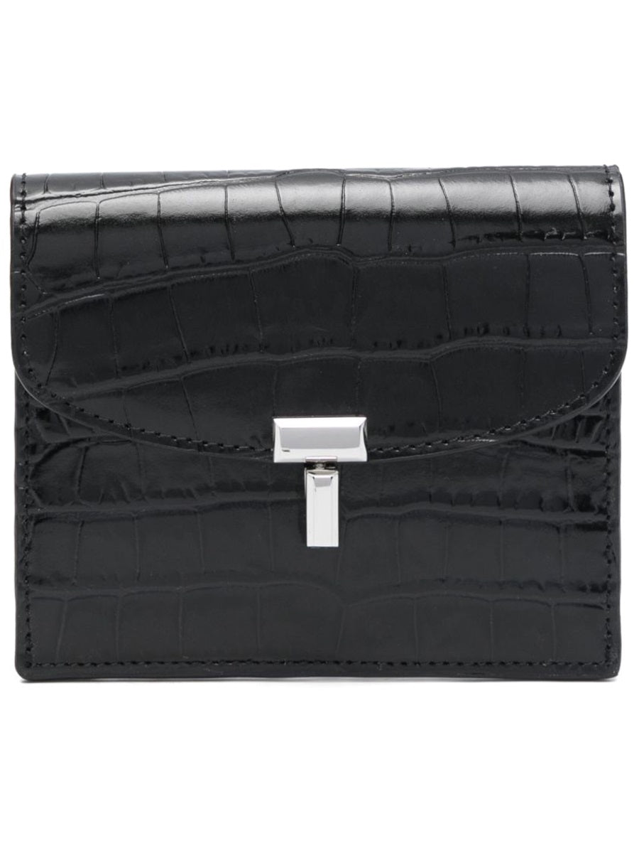 Toteme Leather With T-Lock Hardware Card Case — Black Cow Wallets & Purses