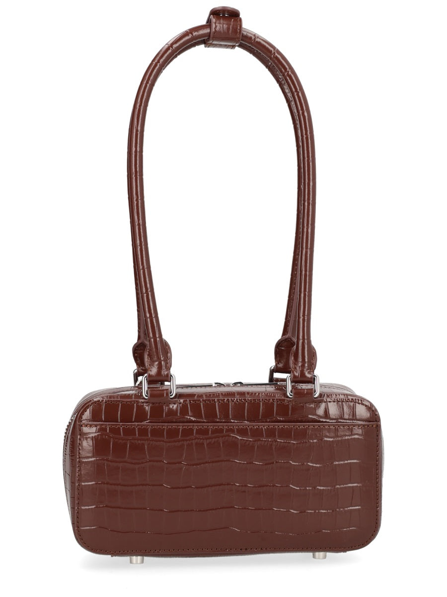 Self-Portrait Crocodile-Effect Cow Leather Shoulder Bag — Brown