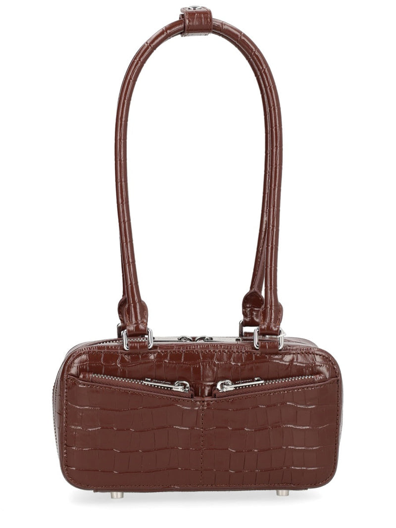 Self-Portrait Crocodile-Effect Cow Leather Shoulder Bag — Brown