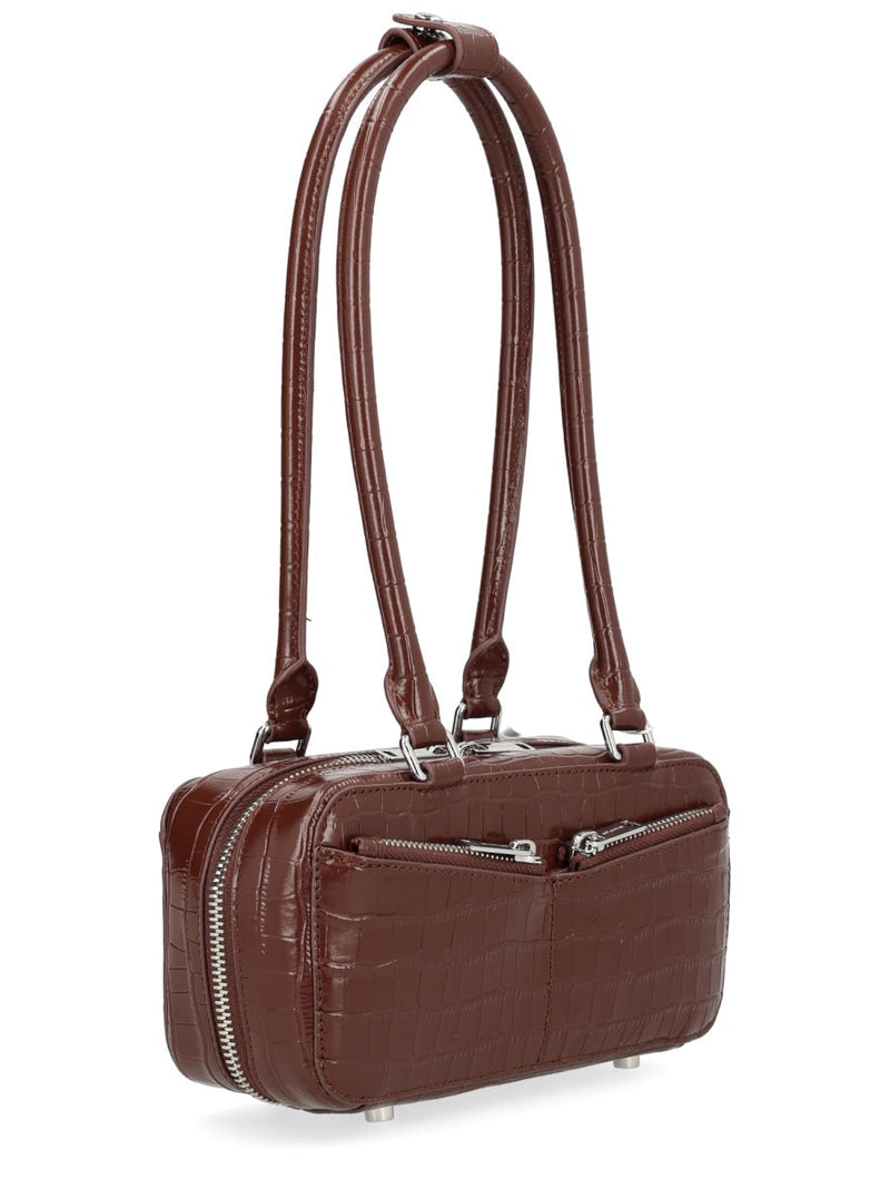 Self-Portrait Crocodile-Effect Cow Leather Shoulder Bag — Brown