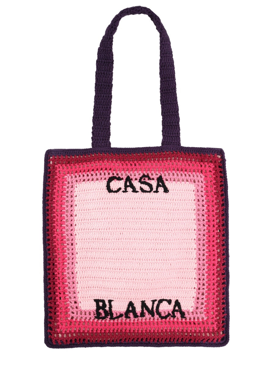 Casablanca Logo-Embroidered Cotton Tote Bag — Pink