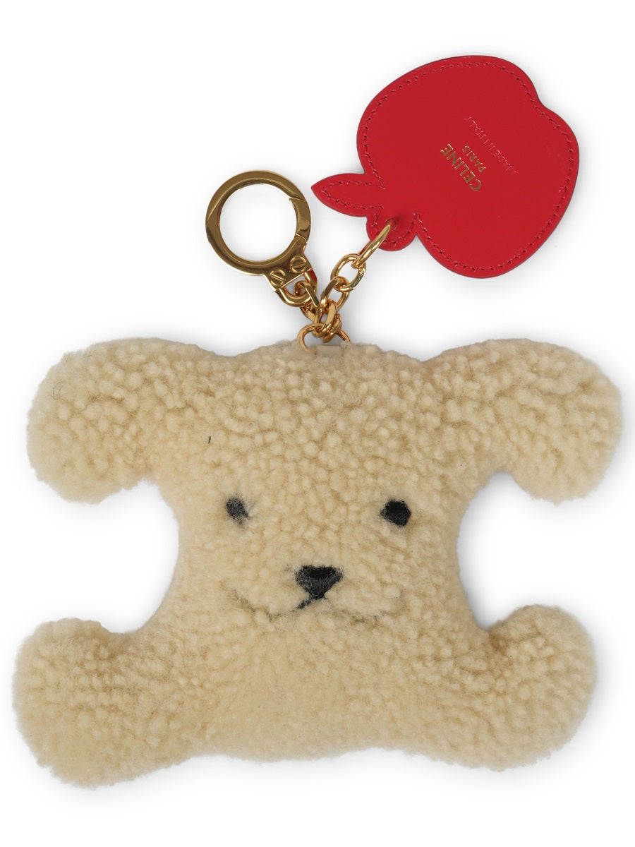 Celine Shearling Key Case — Beige Keychains