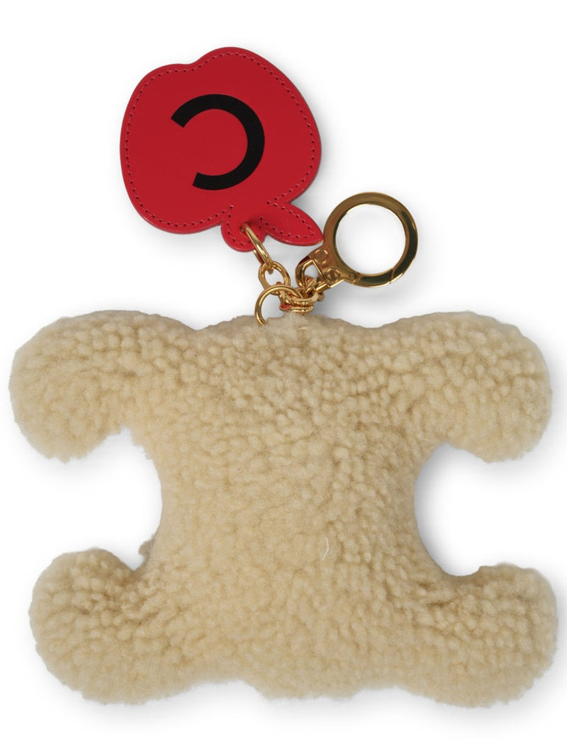 Celine Shearling Key Case — Beige Keychains