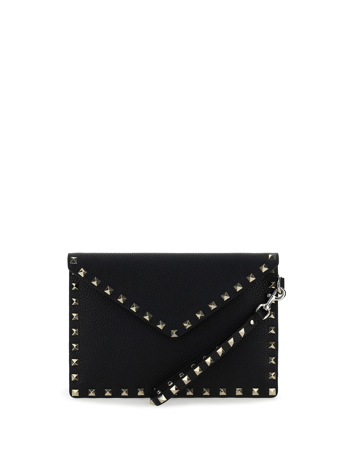 Valentino Garavani Rockstud Pouch Clutch — Black Calf Leather Bos Taurus