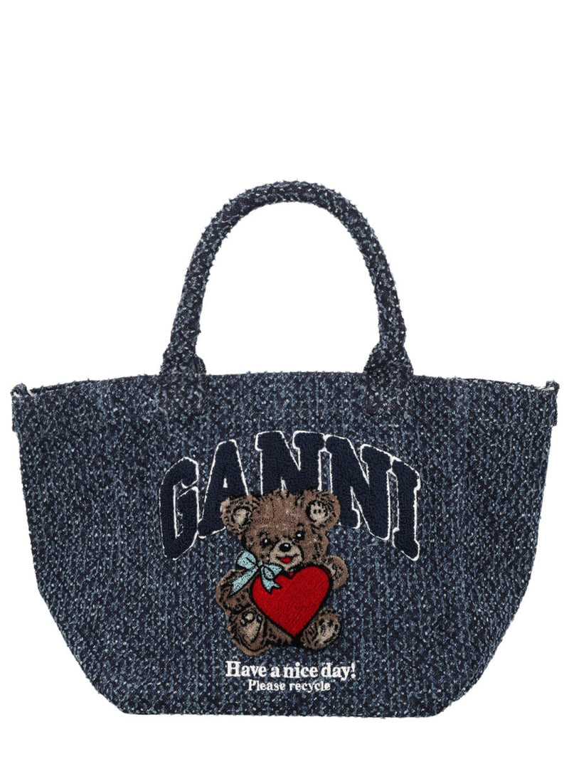 Ganni Organic Cotton Denim Tote Bag — Blue