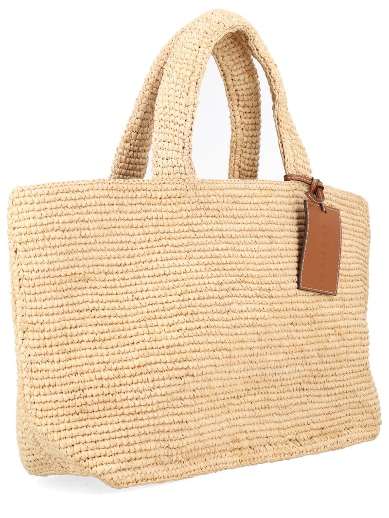 Manebi Sunset Shoulder Bag — Beige Raffia; Leather Details