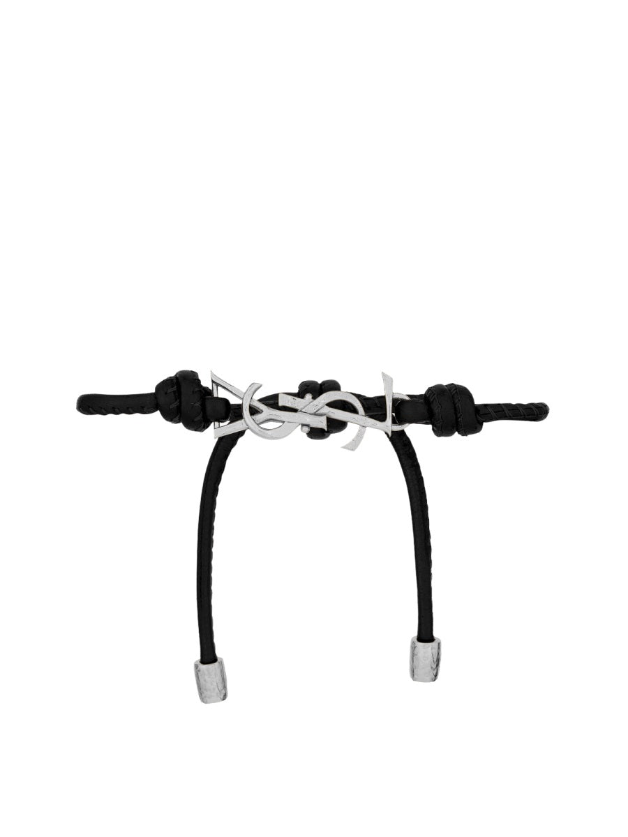 Saint Laurent Cassandre Bracelet — Black Leather Bracelets