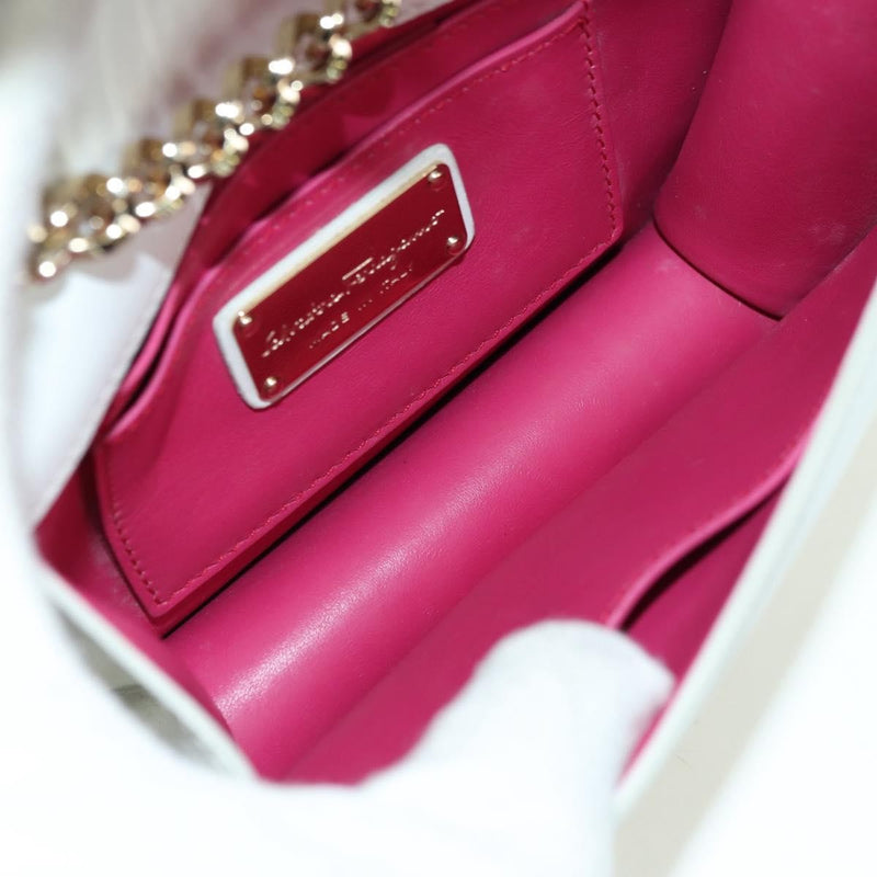Salvatore Ferragamo Vala Chain Leather White Bag
