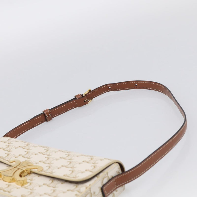 Celine Triomphe East-West Coated Canvas White Leather Bag