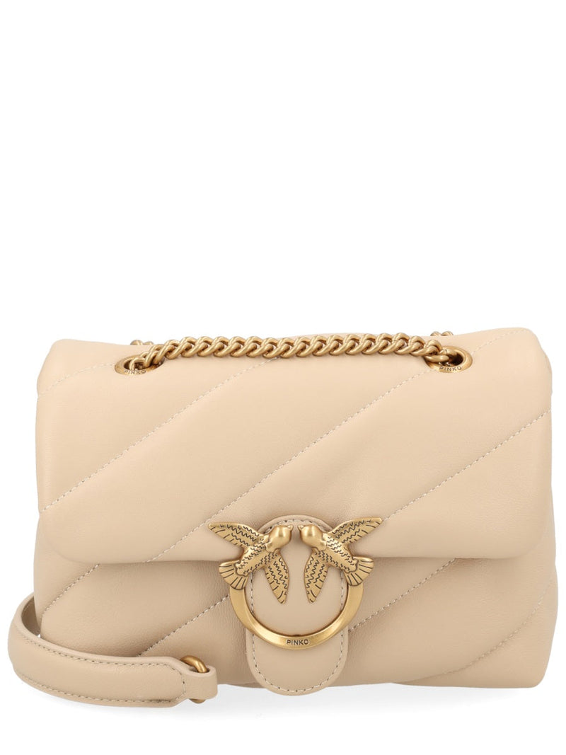 Pinko Love Puff Shoulder Bag — Beige Leather