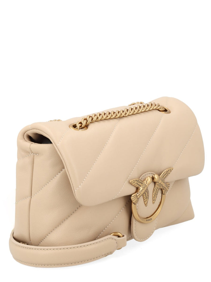 Pinko Love Puff Shoulder Bag — Beige Leather