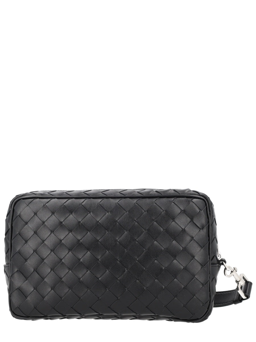 Bottega Veneta Interlaced Calf Leather Clutch — Black