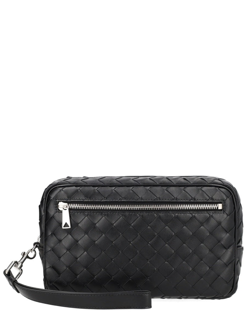 Bottega Veneta Interlaced Calf Leather Clutch — Black