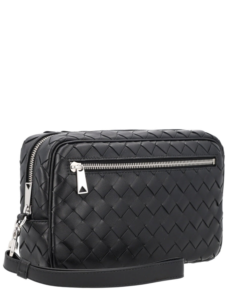 Bottega Veneta Interlaced Calf Leather Clutch — Black