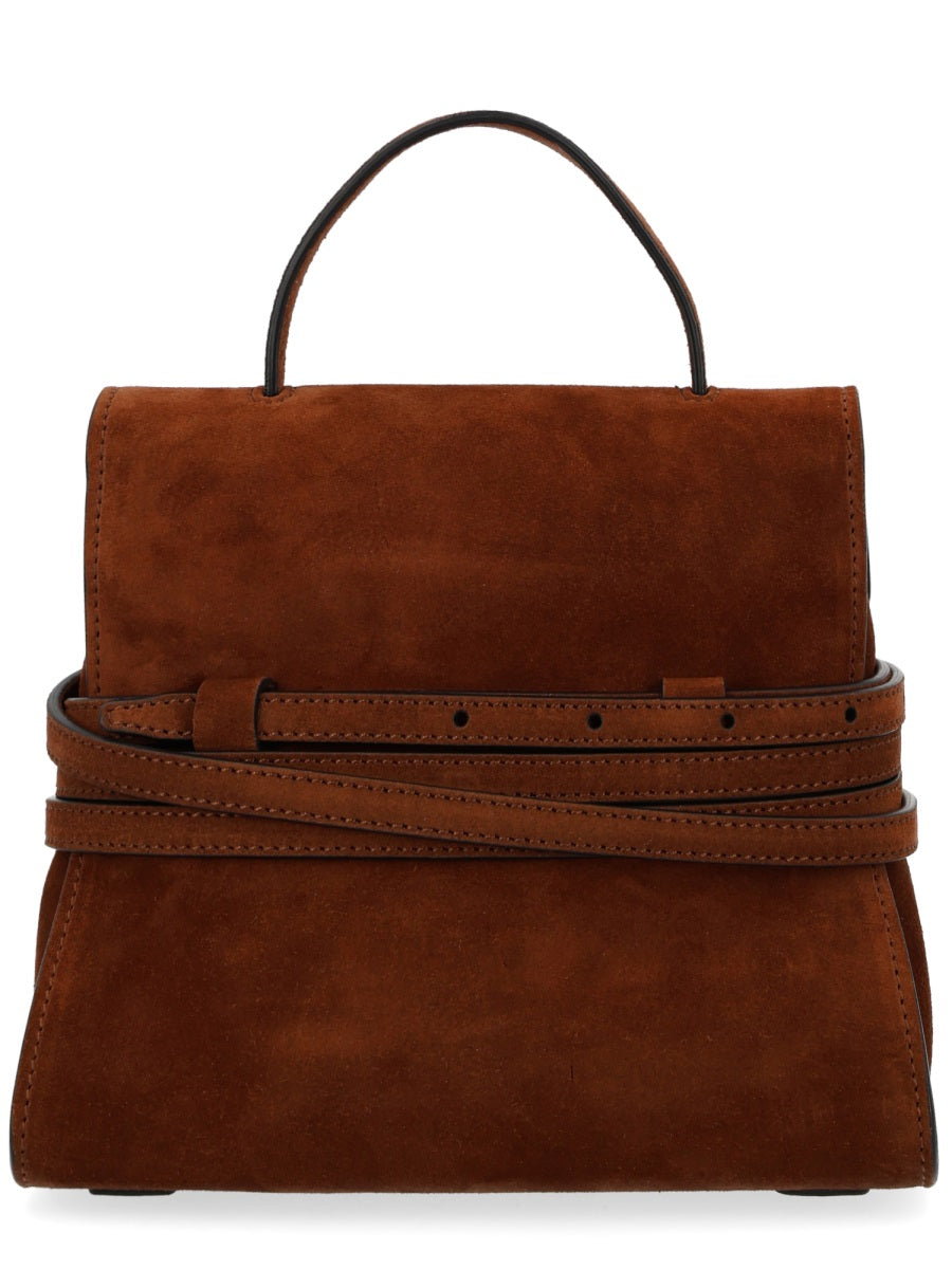 Moschino Tie Me Top Handle Bag — Brown Suede
