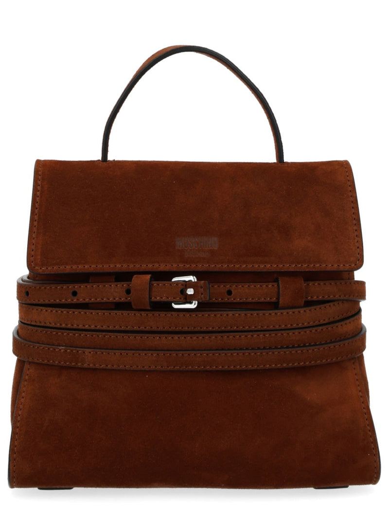 Moschino Tie Me Top Handle Bag — Brown Suede