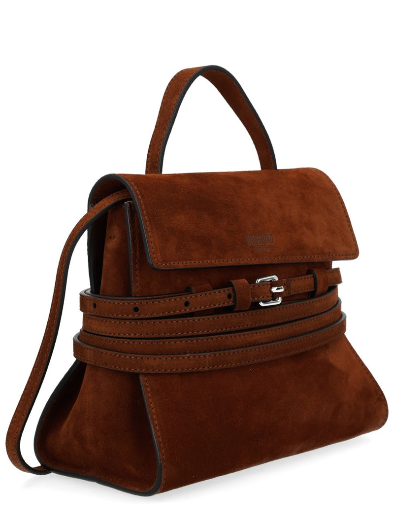 Moschino Tie Me Top Handle Bag — Brown Suede