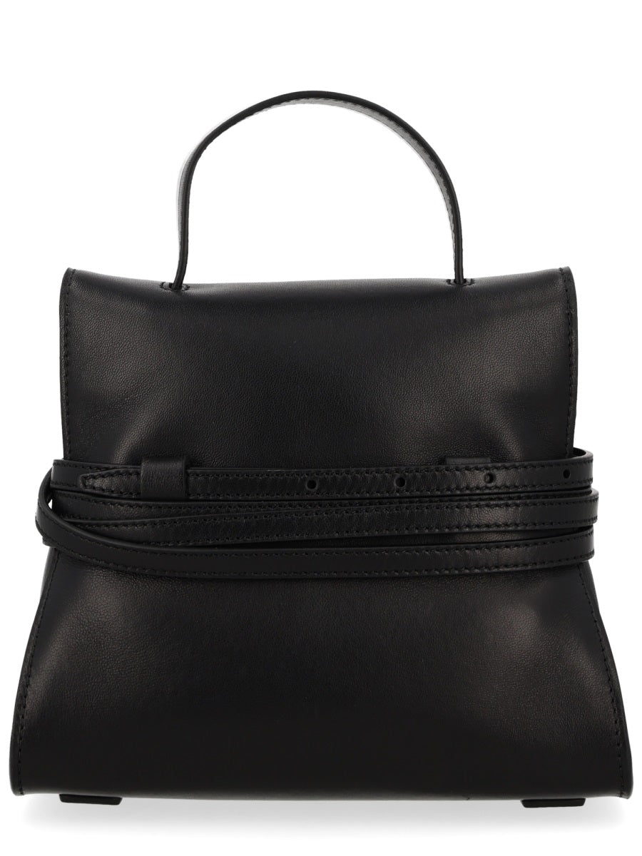 Moschino Tie Me Shoulder Bag — Black Calf Leather