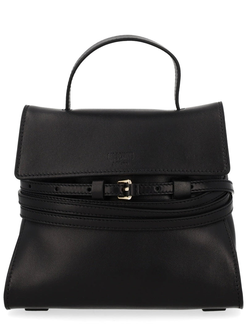 Moschino Tie Me Shoulder Bag — Black Calf Leather