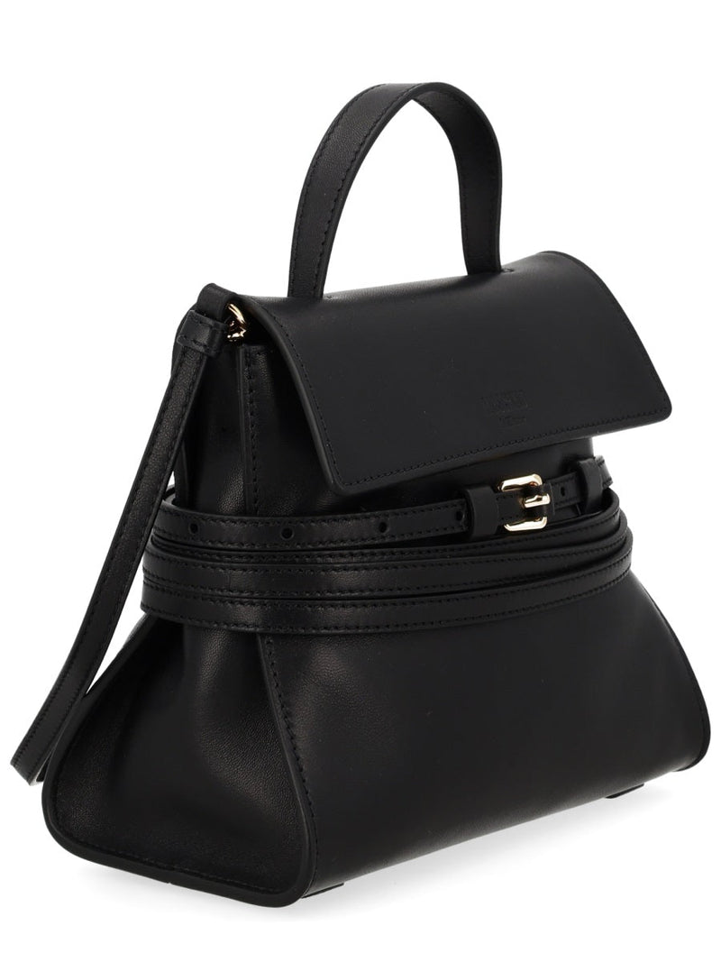 Moschino Tie Me Shoulder Bag — Black Calf Leather
