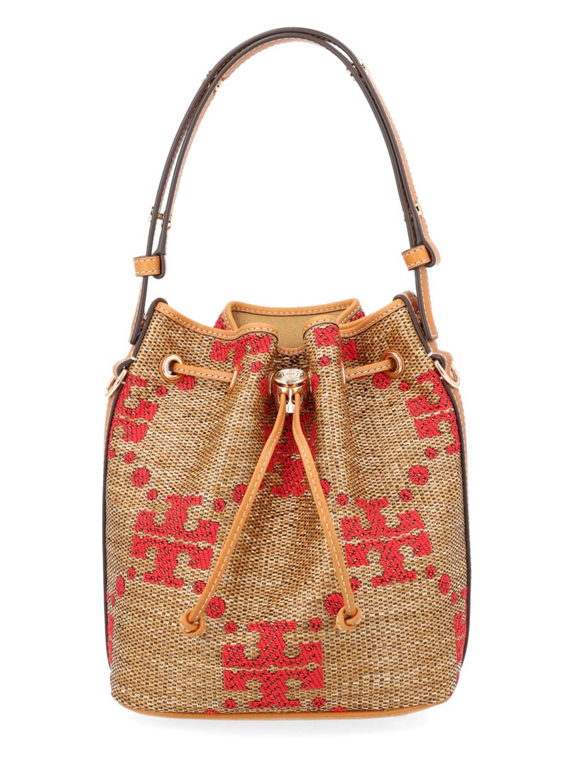 Tory Burch T Monogram Jacquard Bucket Bag — Beige Polyester