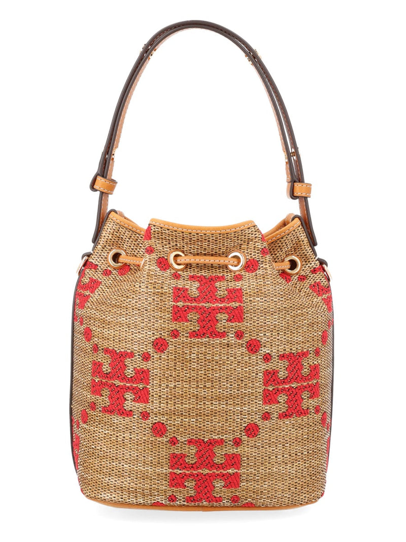 Tory Burch T Monogram Jacquard Bucket Bag — Beige Polyester