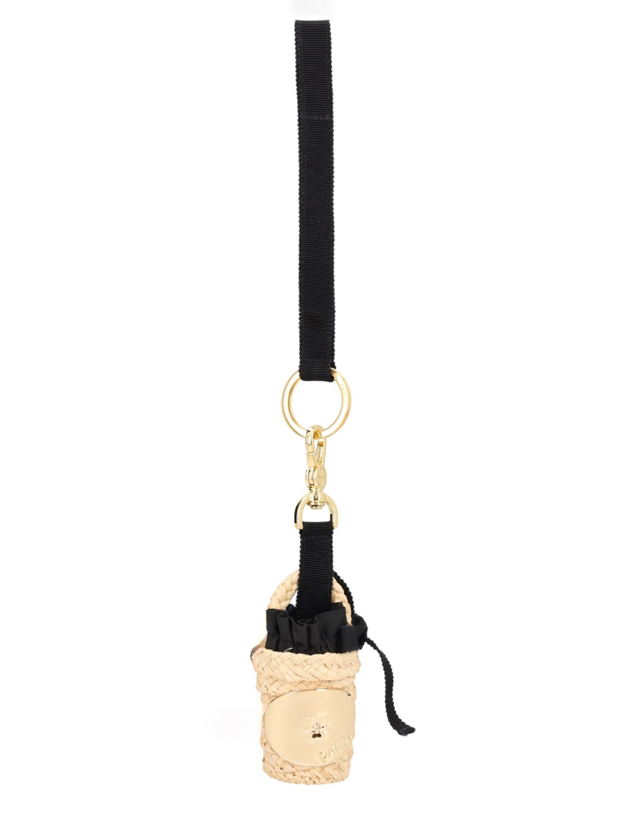 Patou Natural Raffia Bucket Charm — Beige Bag