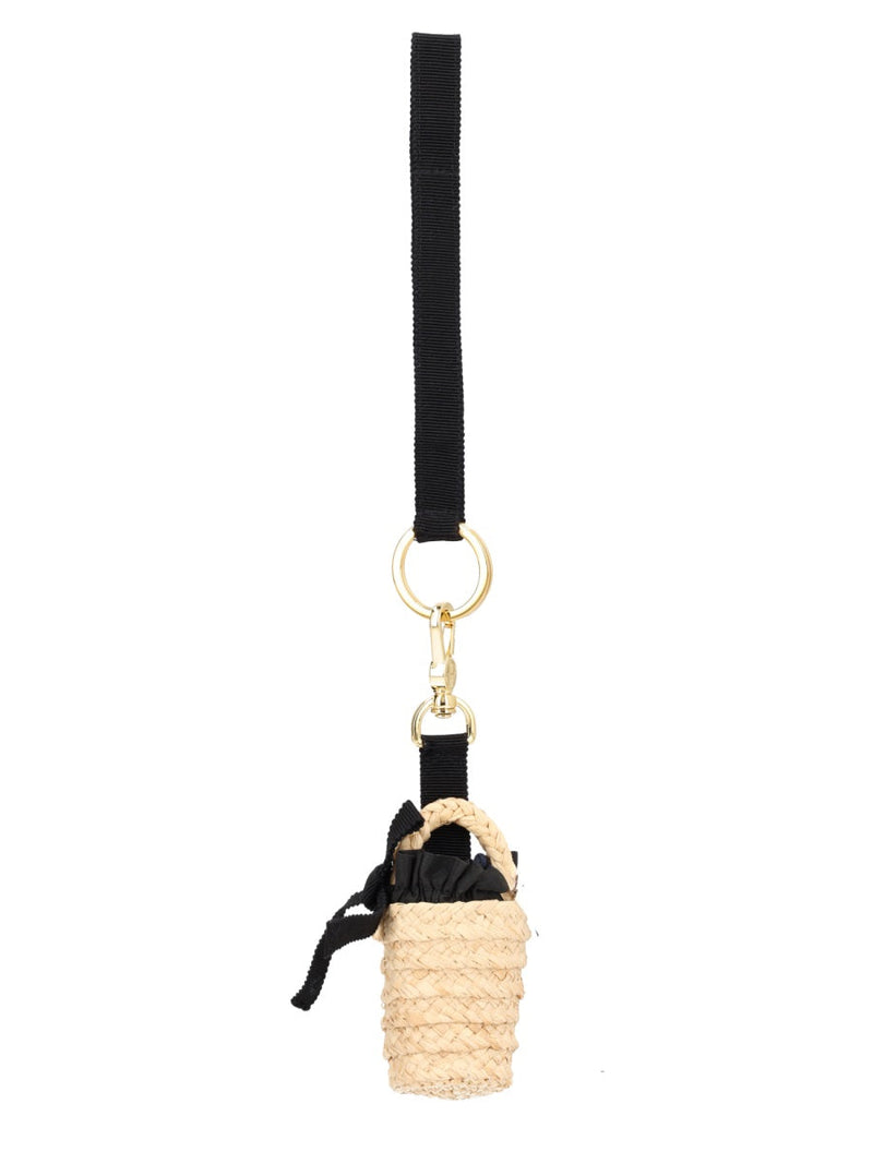 Patou Natural Raffia Bucket Charm — Beige Bag
