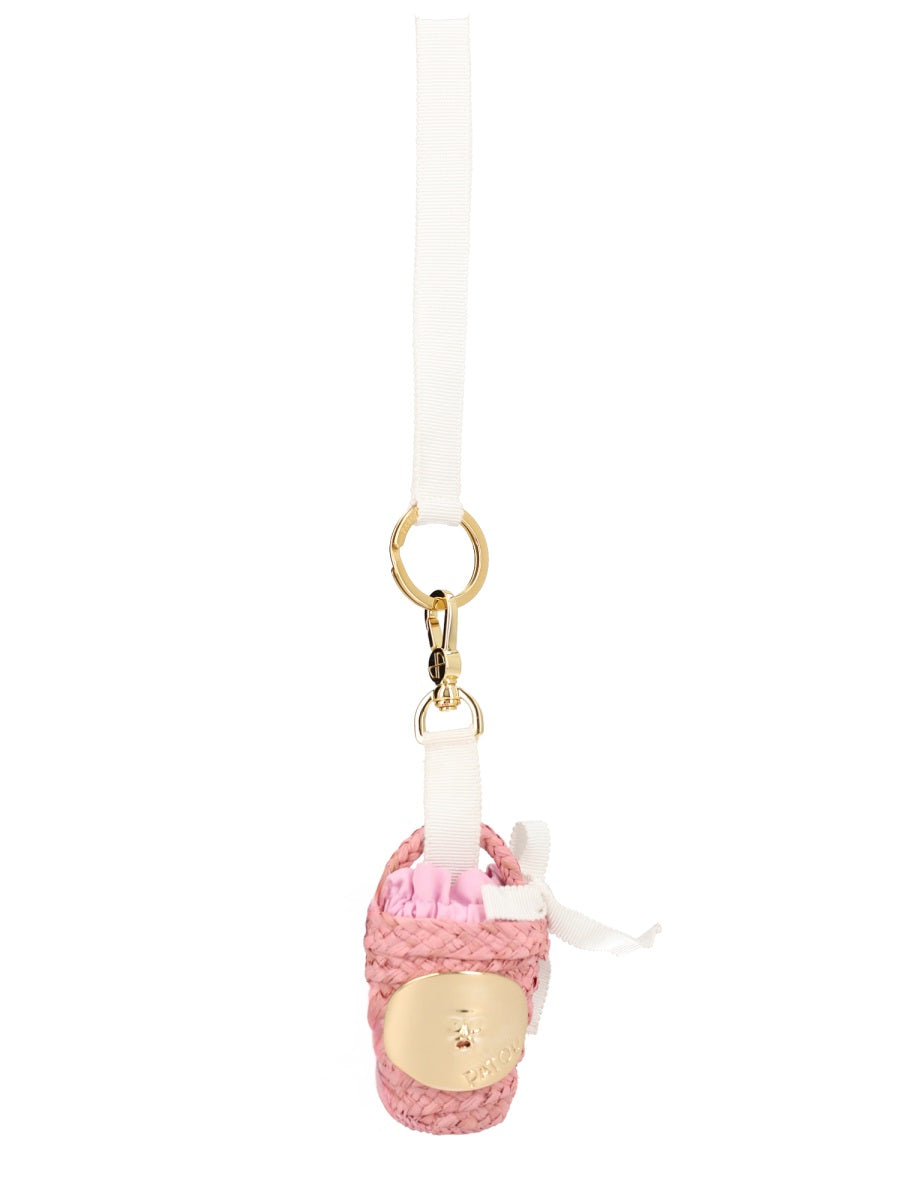 Patou Handwoven Raffia Bucket Bag Charm — Pink