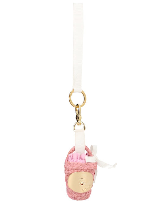 Patou Handwoven Raffia Bucket Bag Charm — Pink