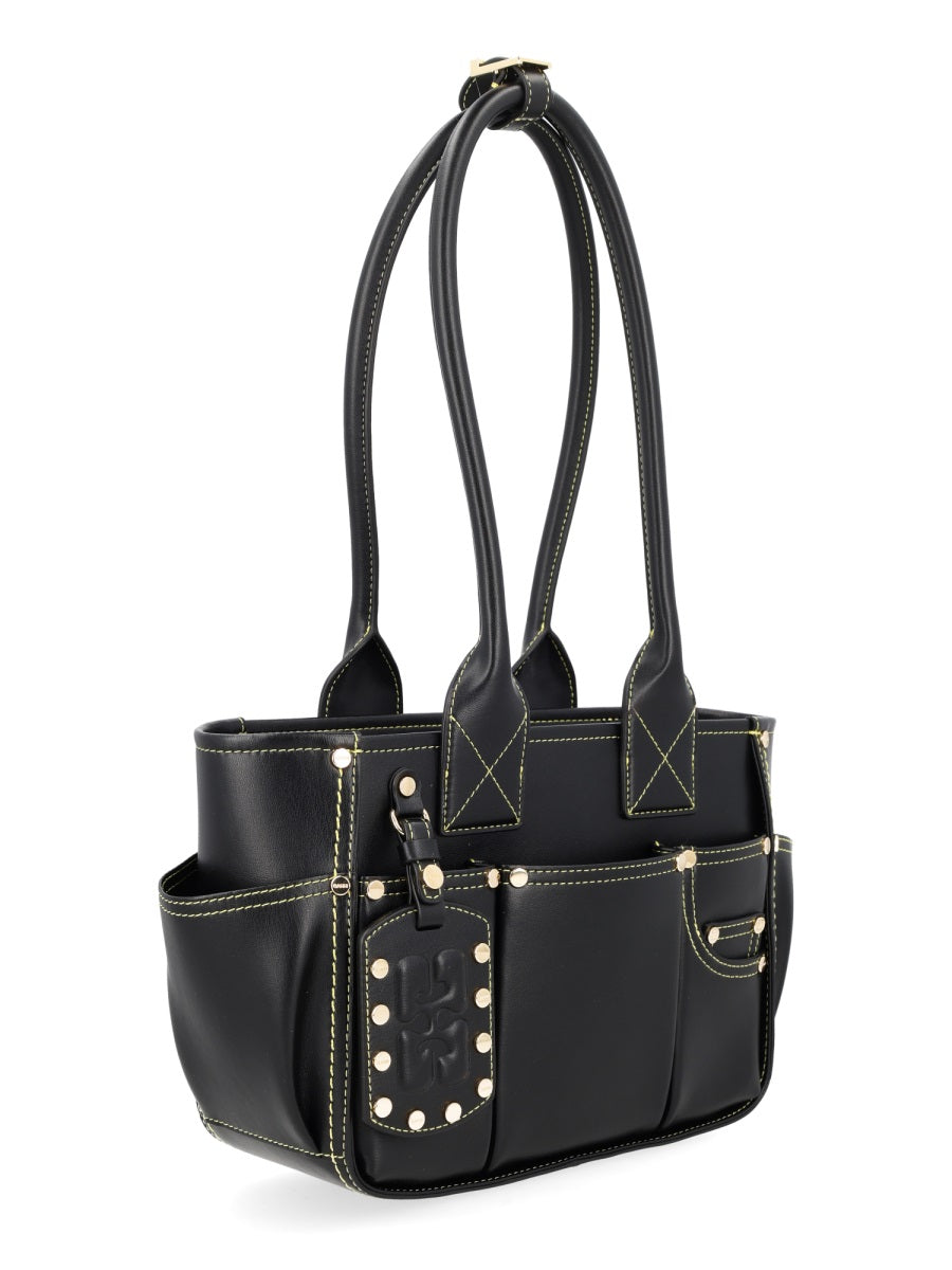 Ganni Pose Shoulder Bag — Black Recycled Leather