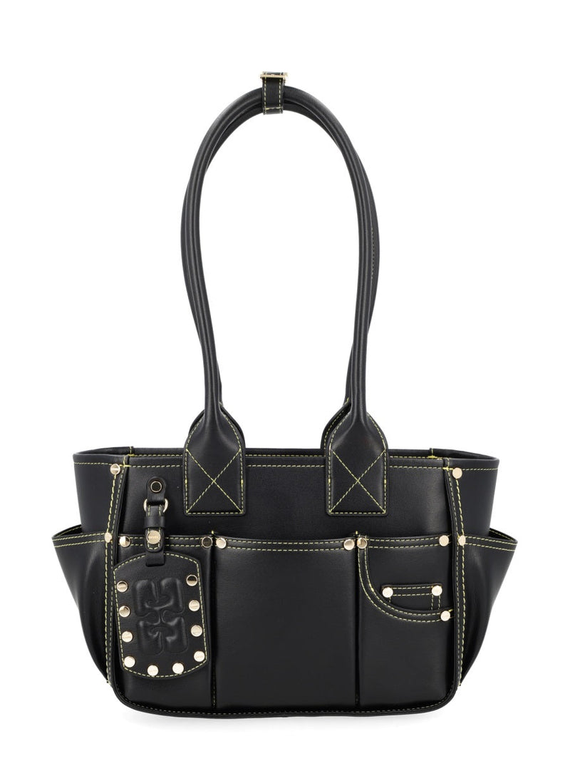 Ganni Pose Shoulder Bag — Black Recycled Leather