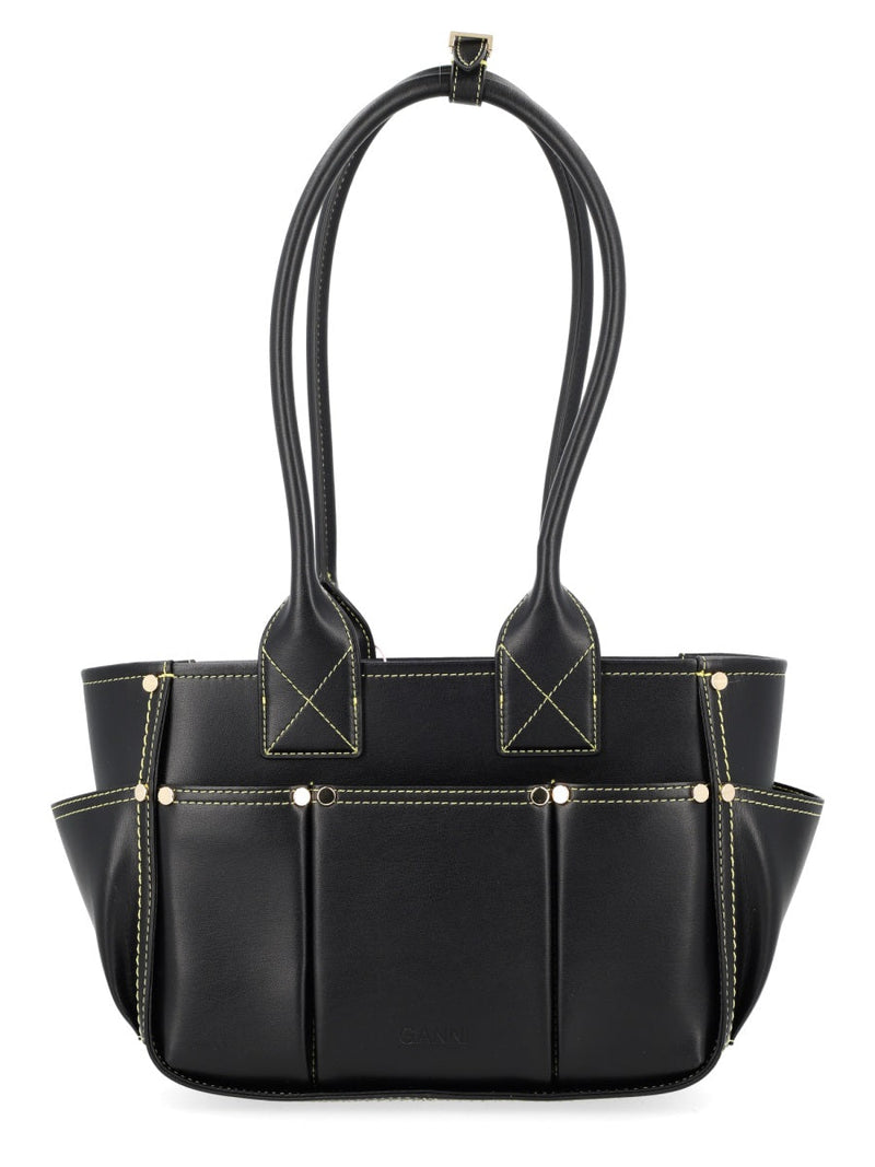 Ganni Pose Shoulder Bag — Black Recycled Leather