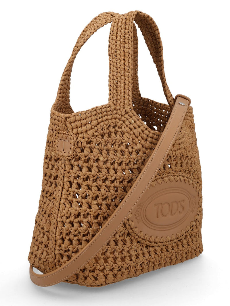 Tods Viscose-Leather Blend Shoulder Bag — Beige