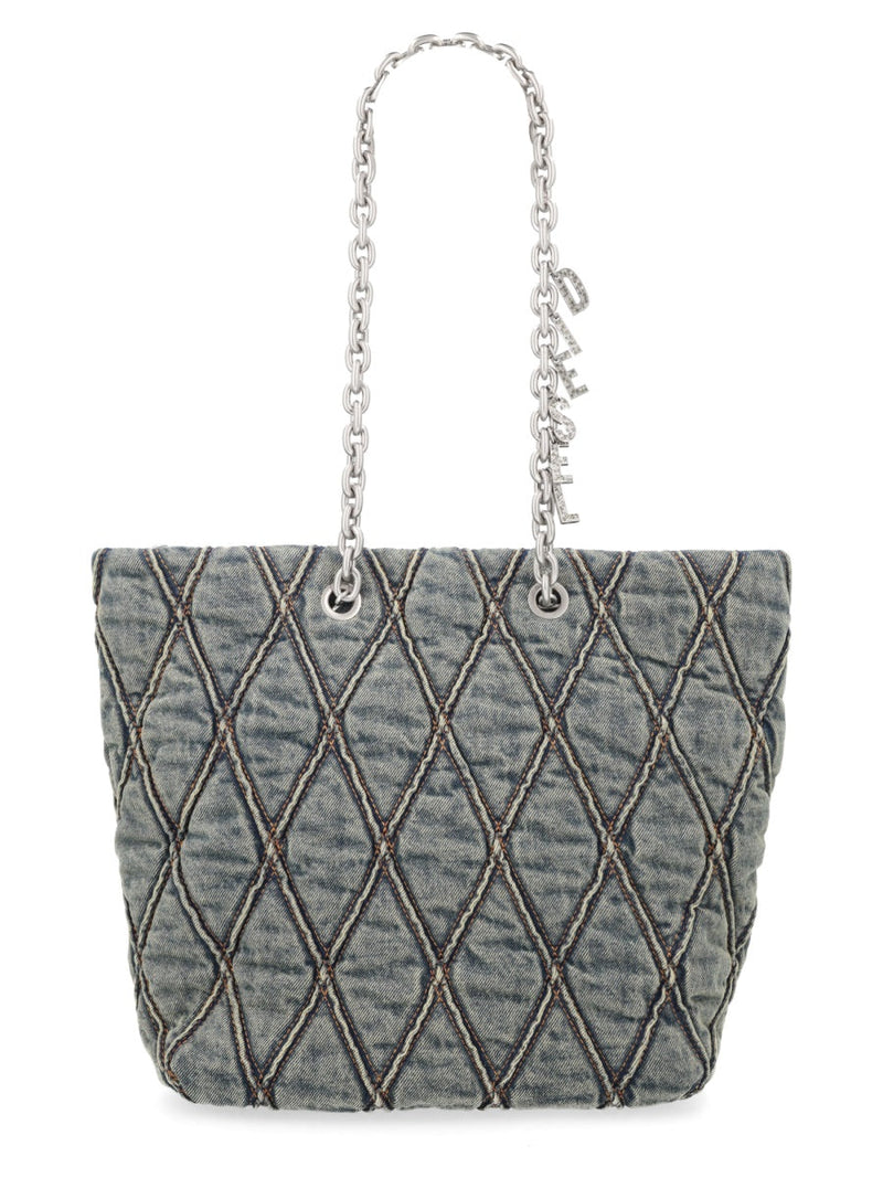 Diesel Quilted Denim Shoulder Bag — Blue Cotton