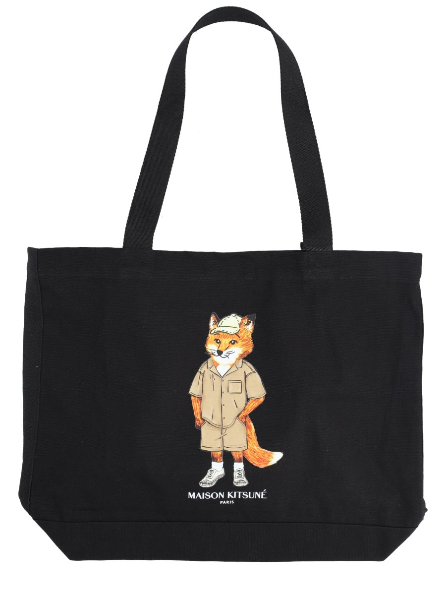 Maison Kitsuné Dressed Fox Tote Bag — Black Cotton