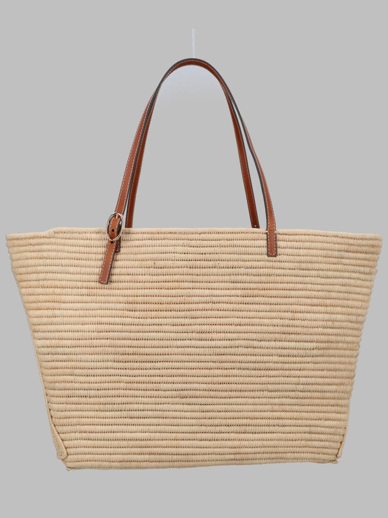 Tory Burch Raffia With Logo Embroidery Tote Bag — Beige