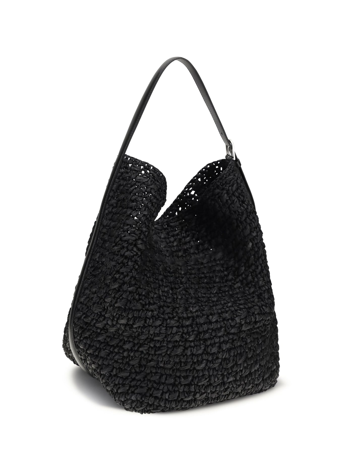 Toteme Paper Raffia Woven Shoulder Bag — Black