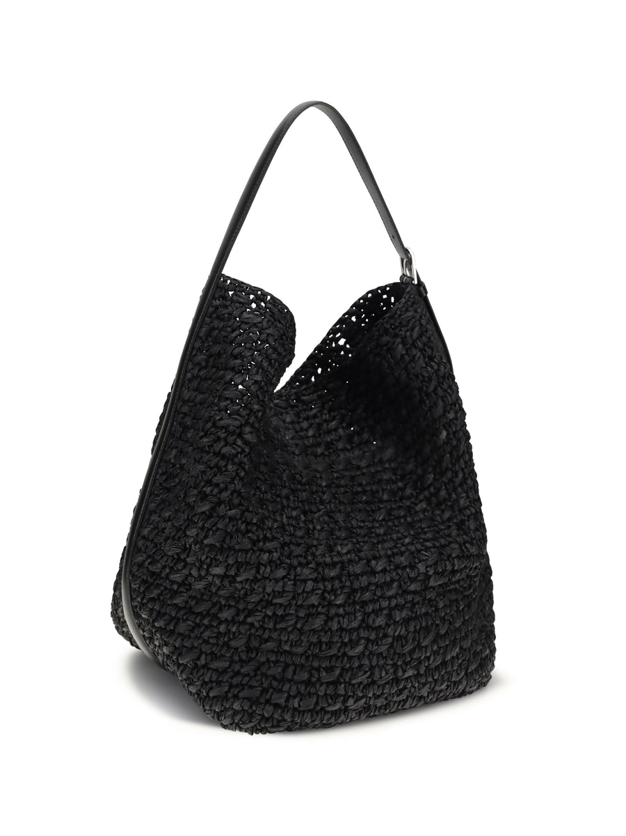 Toteme Paper Raffia Woven Shoulder Bag — Black