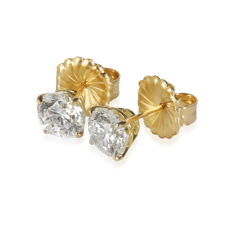 18k Yellow Gold 4 Prong Diamond Stud Earrings 3.05 Ctw G-Si1 Earring