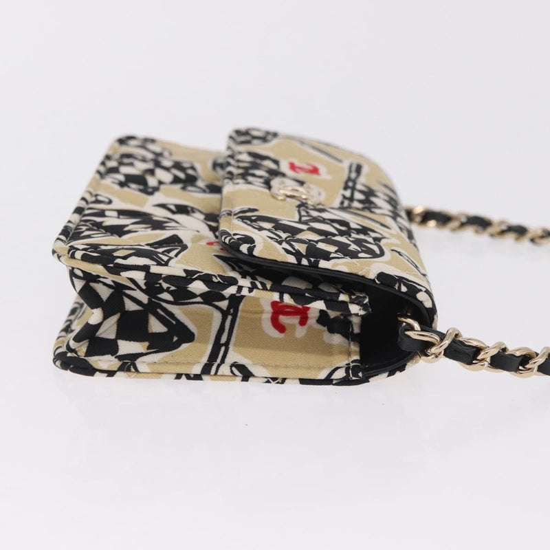 Chanel Flap Card Holder On Chain Quilted Printed Canvas Multicolour Bag