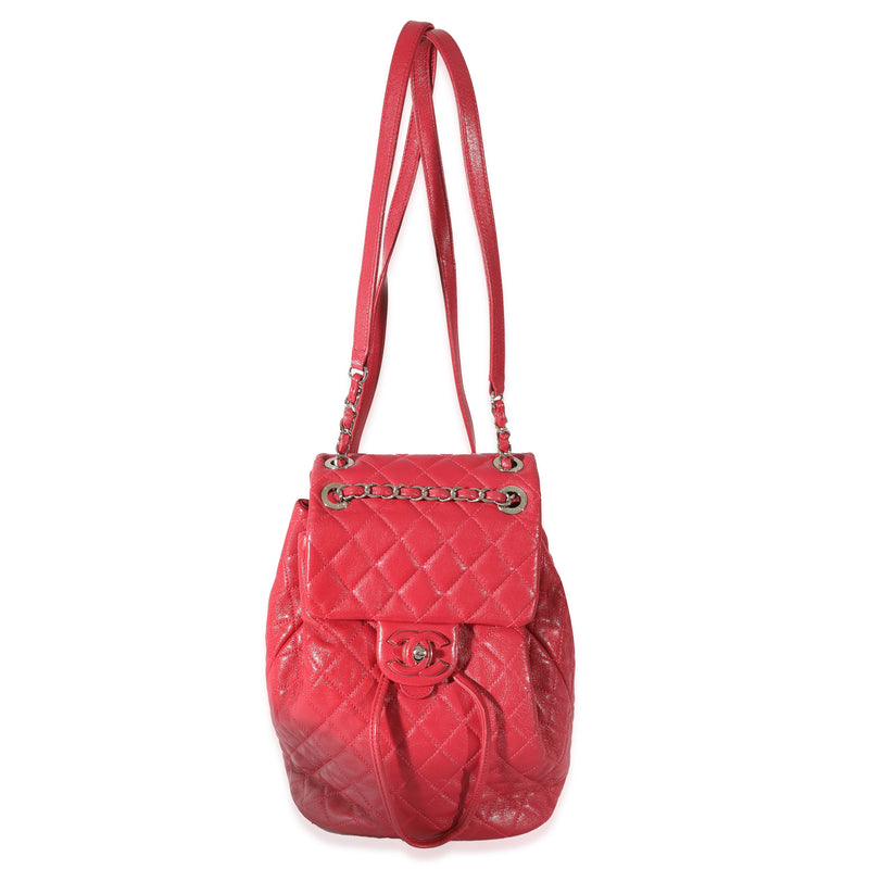 Chanel Red Quilted Calfskin Medium Covered Cc Drawstring Backpack Pink Leather Handbag